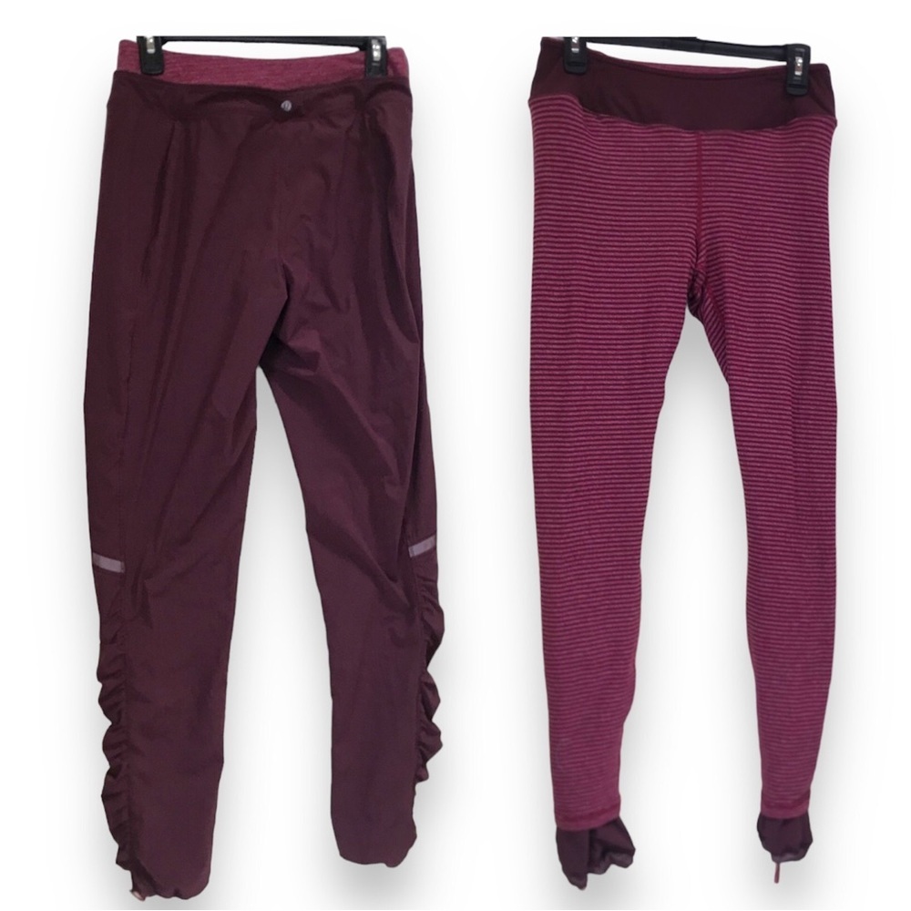 Lululemon Reversible Running Dog Pants Stretch Striped Leggings Lined Double Red